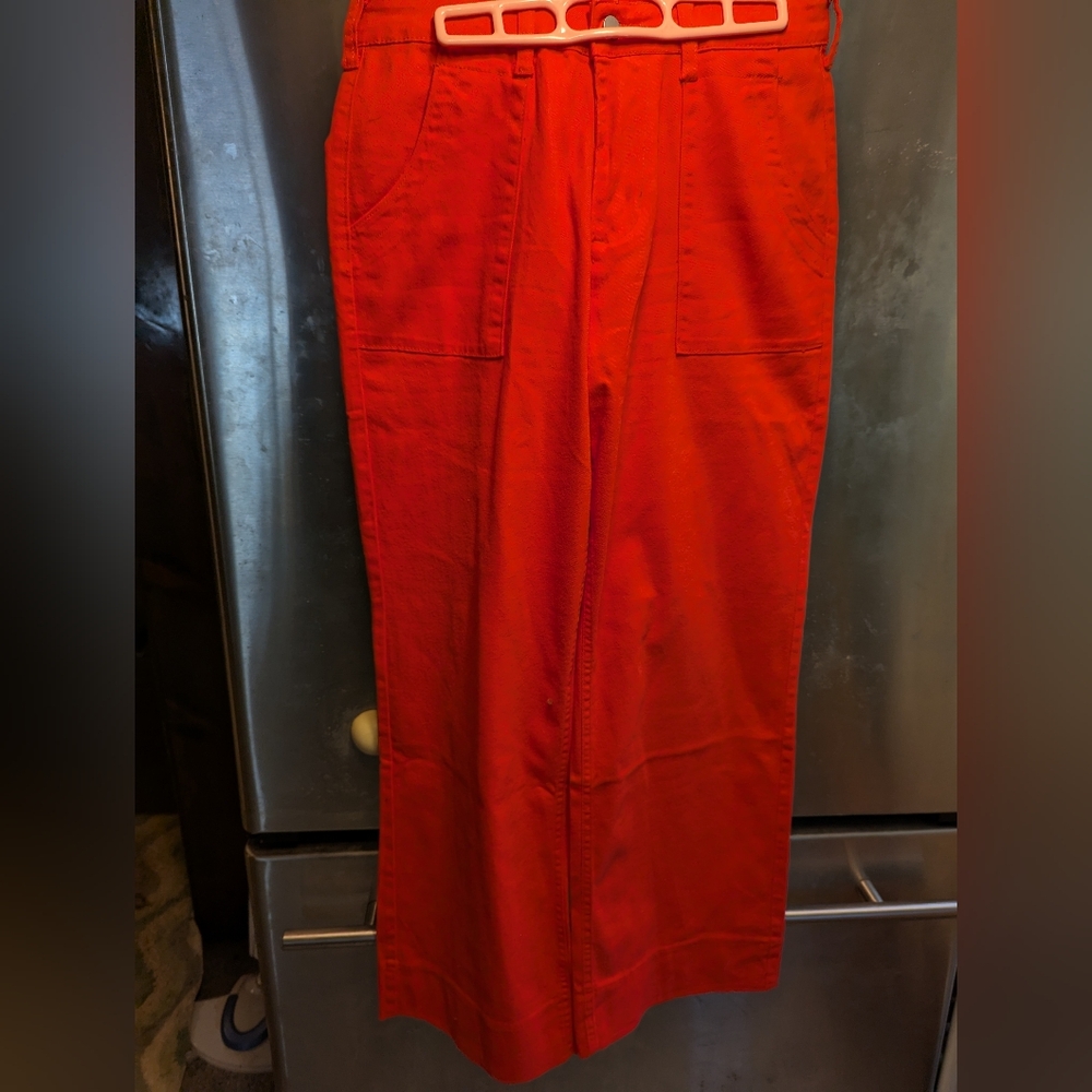Women's High Waist Cargo Pocket Wide Leg Orange Jeans Size Lg 12